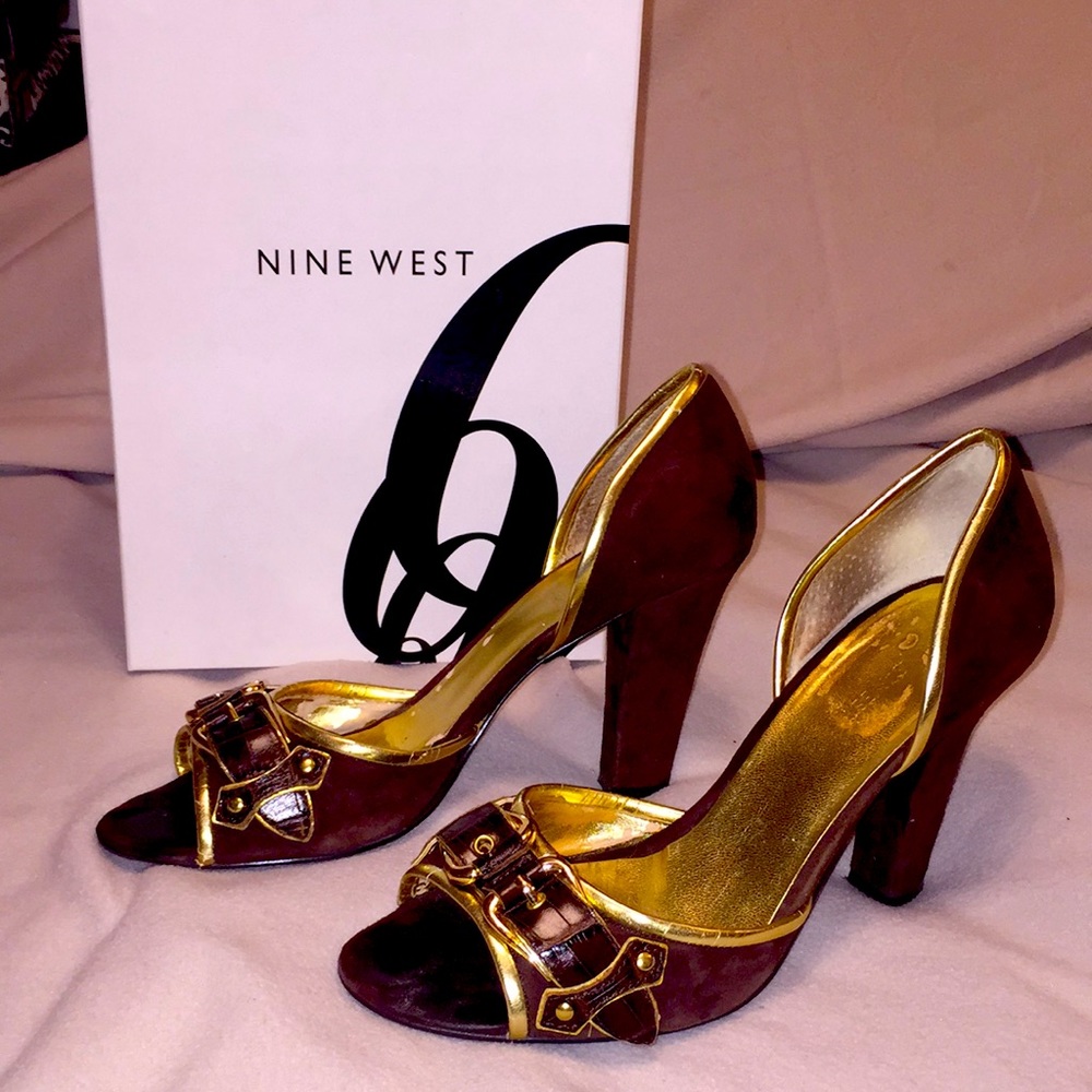 Brown suede heels